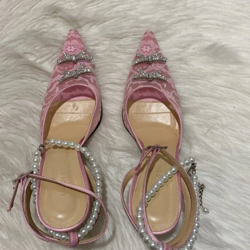 Mach & Mach Mini Bow embellished pink kitten lace pump heel‎ size 36EU